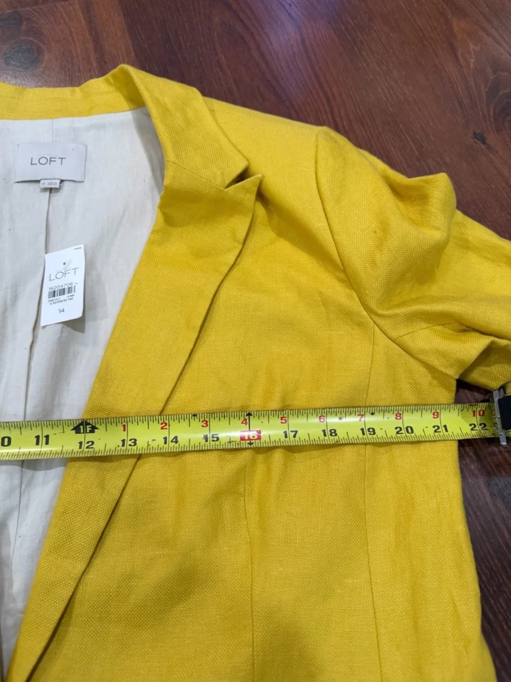 NWT Loft 100% linen Yellow Blazer Jacket Women size 14 Career Office Classic